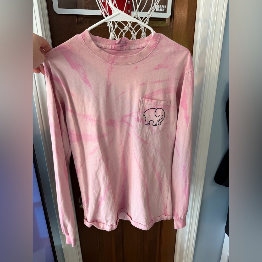 ivory ella Pink Tie-Dye Long Sleeve Pocket Tee with Elephant
